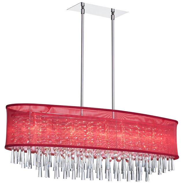 Dainolite 8-light Crystal Oval Polished Chrome Chandelier in Oval Red Organza Shade - Polished chrome (Less than 60 Watts) - Chandeliers For Bedrooms by Overstock.com