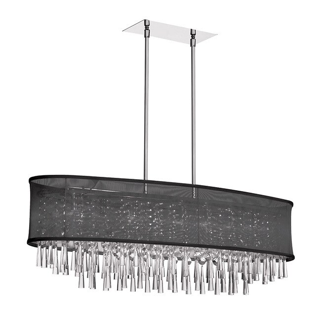 Dainolite 8-light Crystal Oval Polished Chrome Chandelier in Oval Black Organza Shade - Polished chrome (Less than 60 Watts) - Chandeliers For Bedrooms by Overstock.com