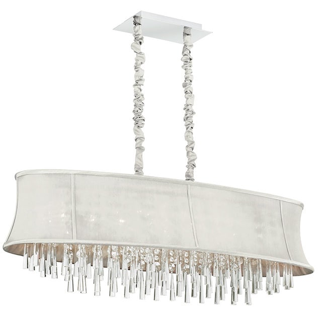 Dainolite 8-light Oval Crystal Polished Chrome Chandelier in Oval Pearl Bell Shade - Polished chrome (Less than 60 Watts) - Chandeliers For Bedrooms by Overstock.com