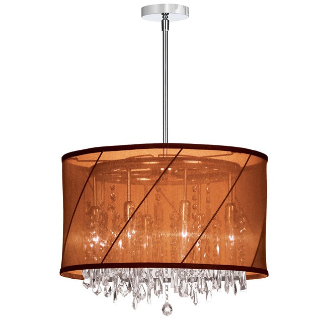 Dainolite 6-light Crystal Polished Chrome Chandelier in Chocolate / Rust Saffron Shade - Polished chrome (Less than 60 Watts) - Chandeliers For Bedrooms by Overstock.com