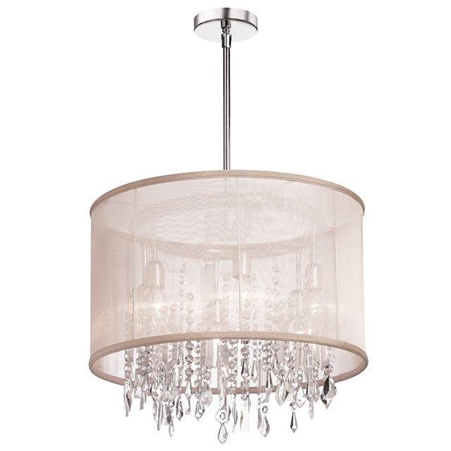 Dainolite 6-light Crystal Polished Chrome Chandelier in Oyster Organza Drum Shade (Light) - Chandeliers For Bedrooms by Overstock.com