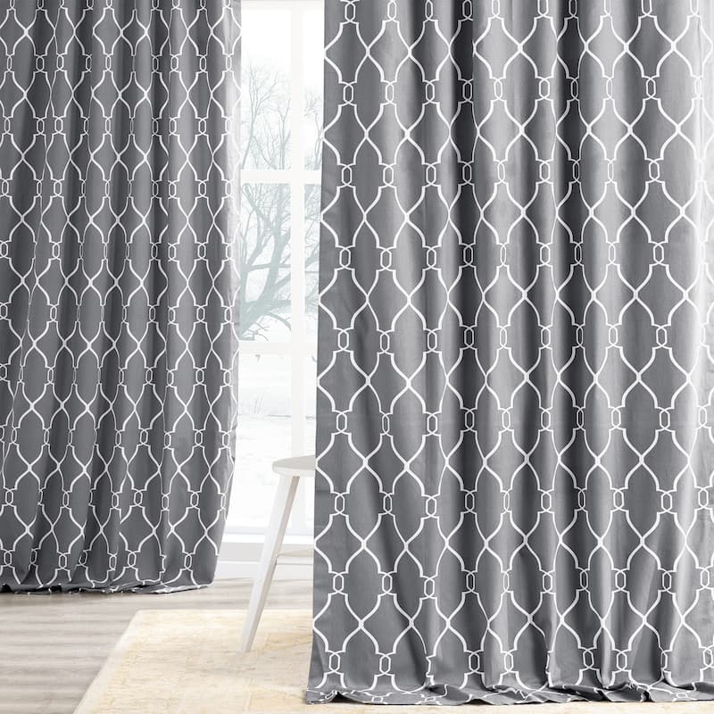 Exclusive Fabrics Aiden Printed Cotton Curtain (1 Panel) - 50 X 96 - aiden grey