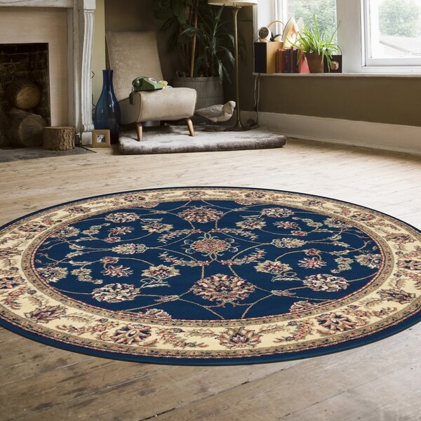 Admire Home Living Amalfi Flora Navy Area Rug (8' Round) - 8'
