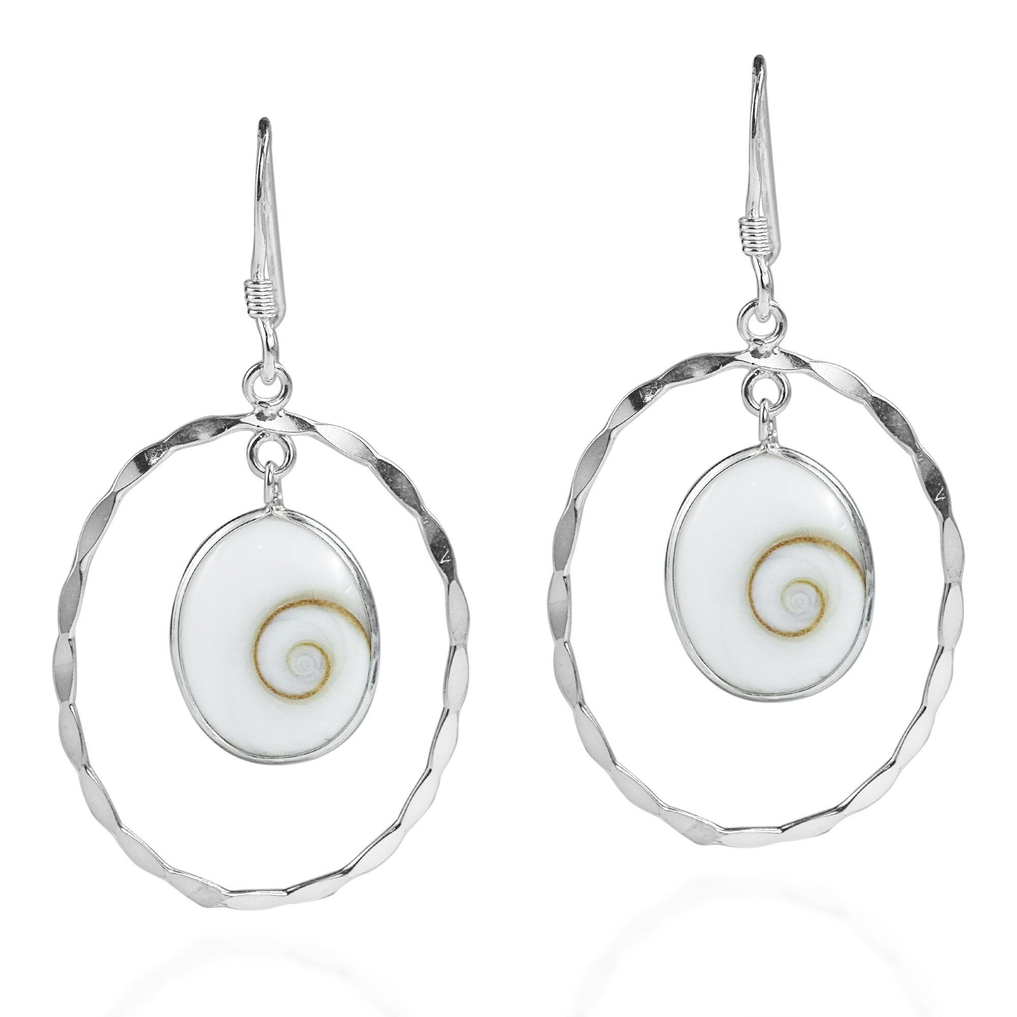 Shop Handmade Frame Swirl Shiva Shell .925 Silver Dangle Earrings ...