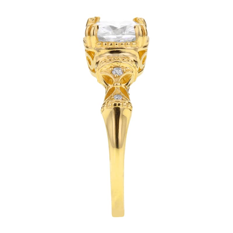 Annello by Kobelli 14k Yellow Gold 1 3/4ct TGW Moissanite and Diamond Accent Ornate Antique Art Nouveau Ring