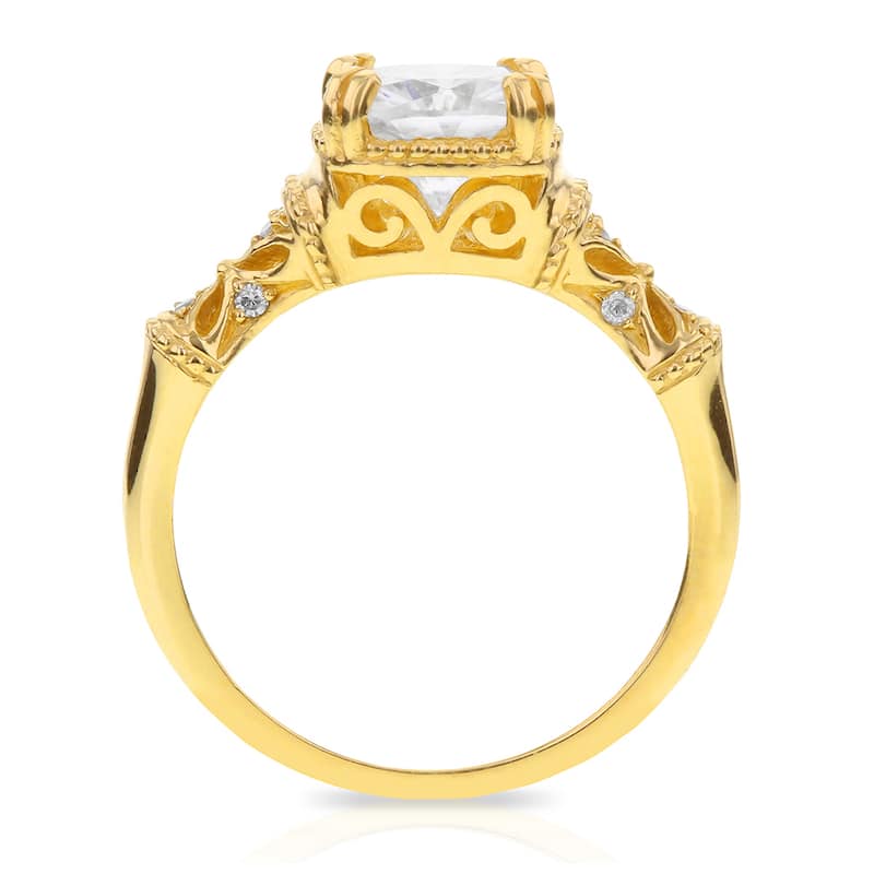 Annello by Kobelli 14k Yellow Gold 1 3/4ct TGW Moissanite and Diamond Accent Ornate Antique Art Nouveau Ring