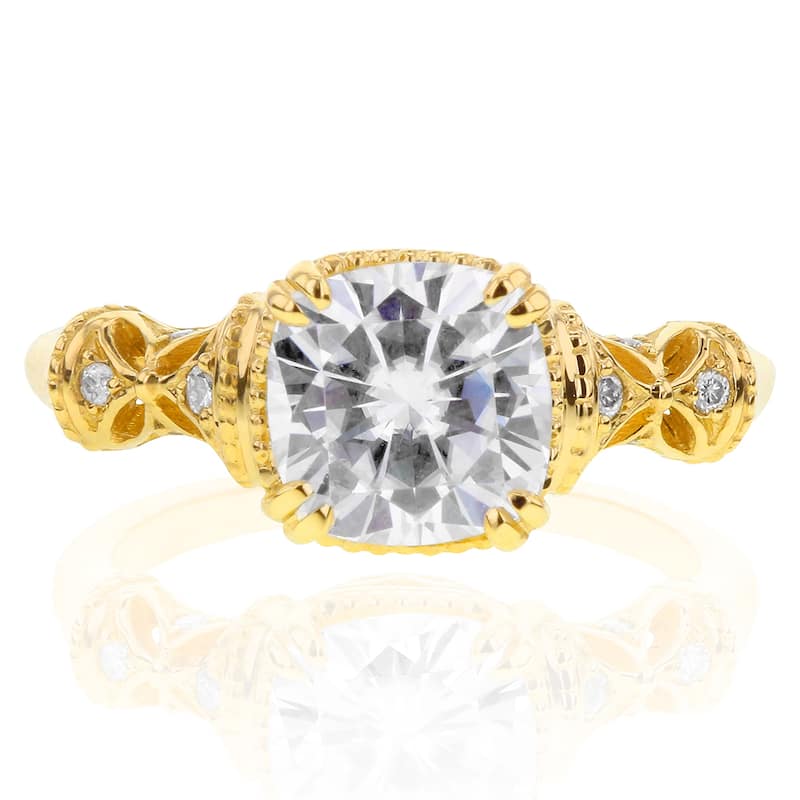 Annello by Kobelli 14k Yellow Gold 1 3/4ct TGW Moissanite and Diamond Accent Ornate Antique Art Nouveau Ring