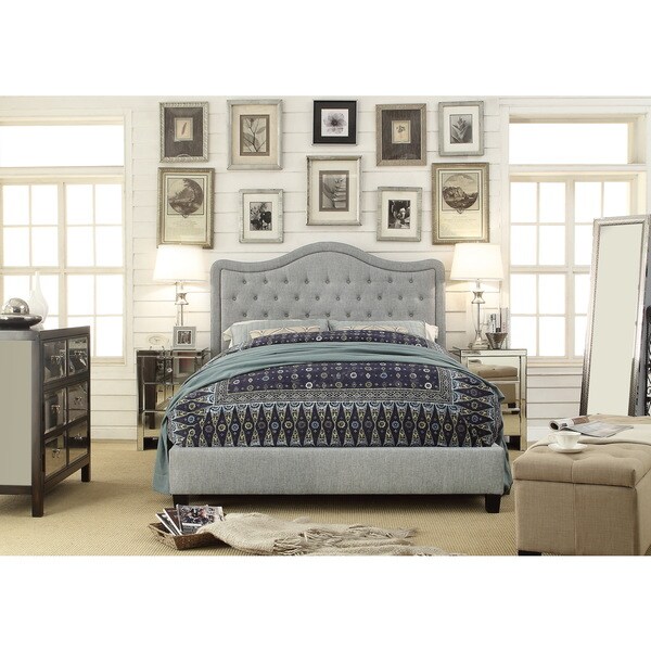 Moser Bay Furniture Adella Queen Size Linen Grey Waved Top Platform Bed