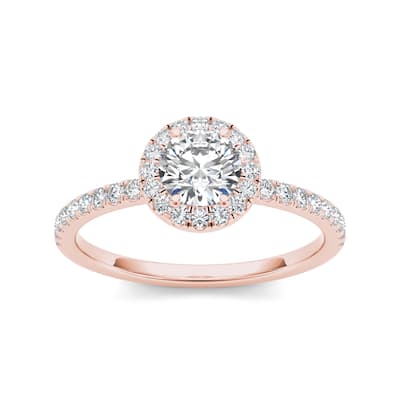 De Couer 14k Rose Gold 3/4ct TDW Diamond Halo Engagement Ring - Pink