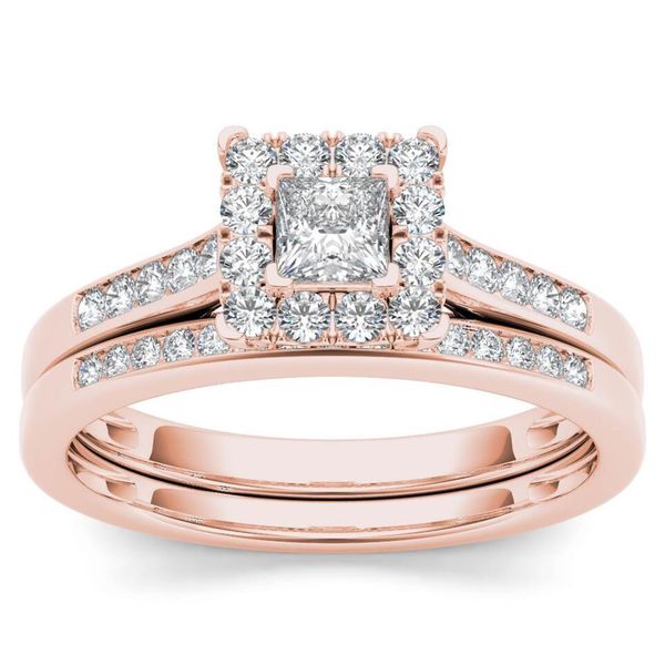 Shop De Couer 10k Rose Gold 1/2ct TDW Diamond Halo Engagement Ring Set
