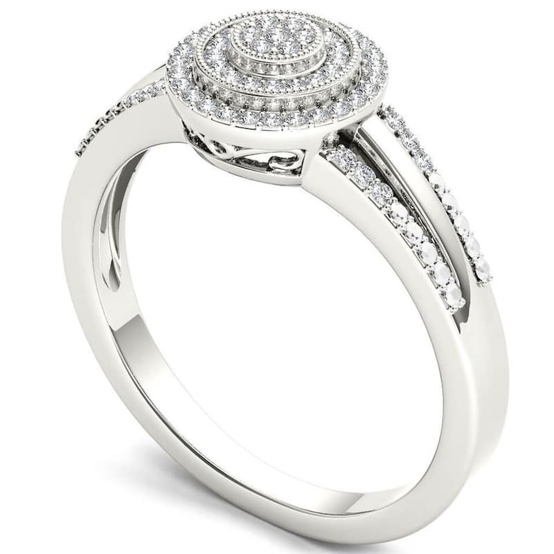 De Couer 10k White Gold 1/6ct TDW Diamond Halo Engagement Ring - White H-I - White H-I