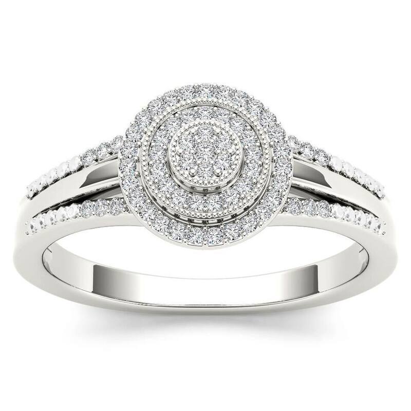 De Couer 10k White Gold 1/6ct TDW Diamond Halo Engagement Ring - White H-I - White H-I