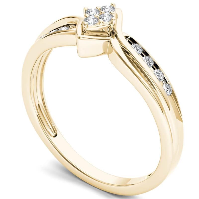 De Couer IGI Certified 10k Yellow Gold 1/10ct TDW Diamond Cluster Engagement Ring