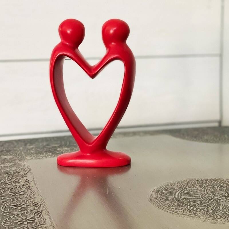 Handmade 8-inch Red Soapstone Lover's Heart Sculpture (Kenya)
