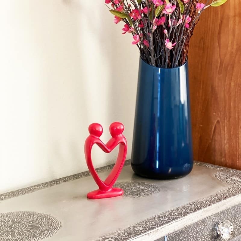Handmade 8-inch Red Soapstone Lover's Heart Sculpture (Kenya)