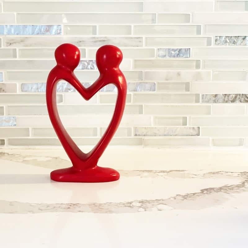 Handmade 8-inch Red Soapstone Lover's Heart Sculpture (Kenya)