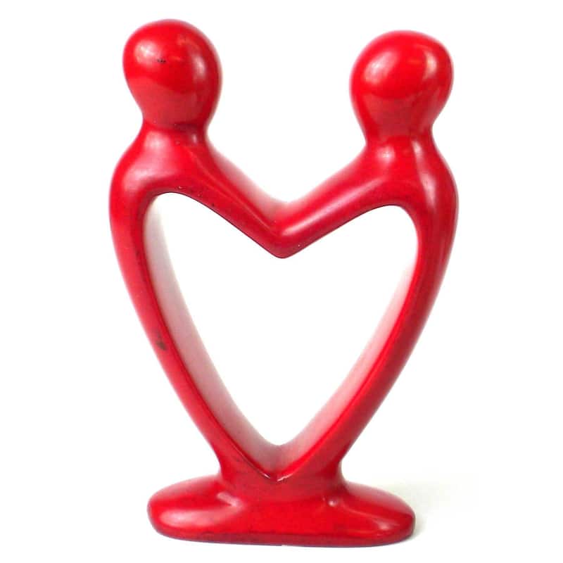 Handmade 8-inch Red Soapstone Lover's Heart Sculpture (Kenya)