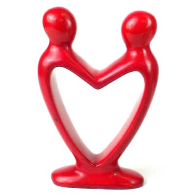 Handmade 8-inch Red Soapstone Lover's Heart Sculpture (Kenya)