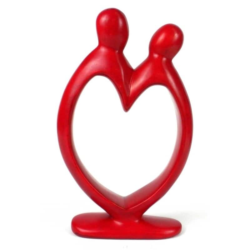 Handmade 8-inch Red Soapstone Lover's Heart Sculpture (Kenya)