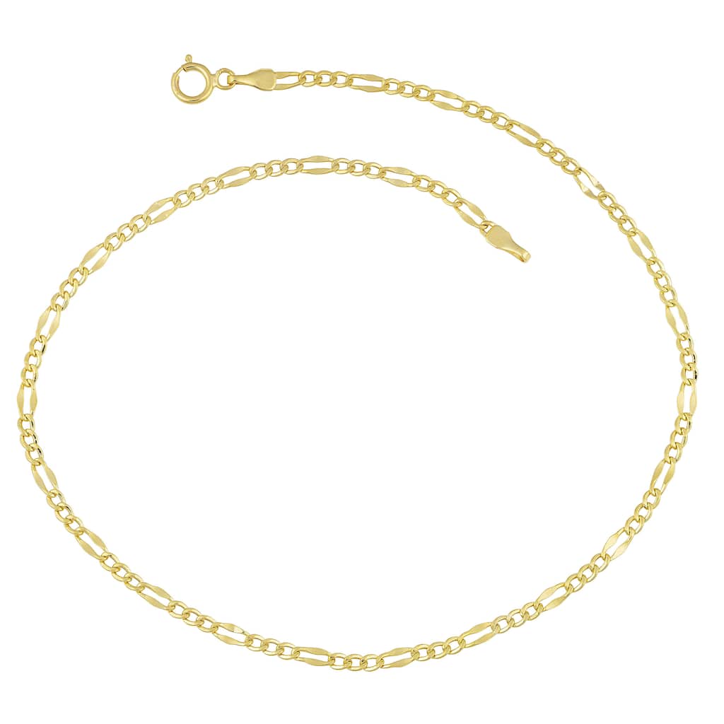 Fremada 14 k Yellow Gold High Polish Flat Figaro Anklet (10 inches)