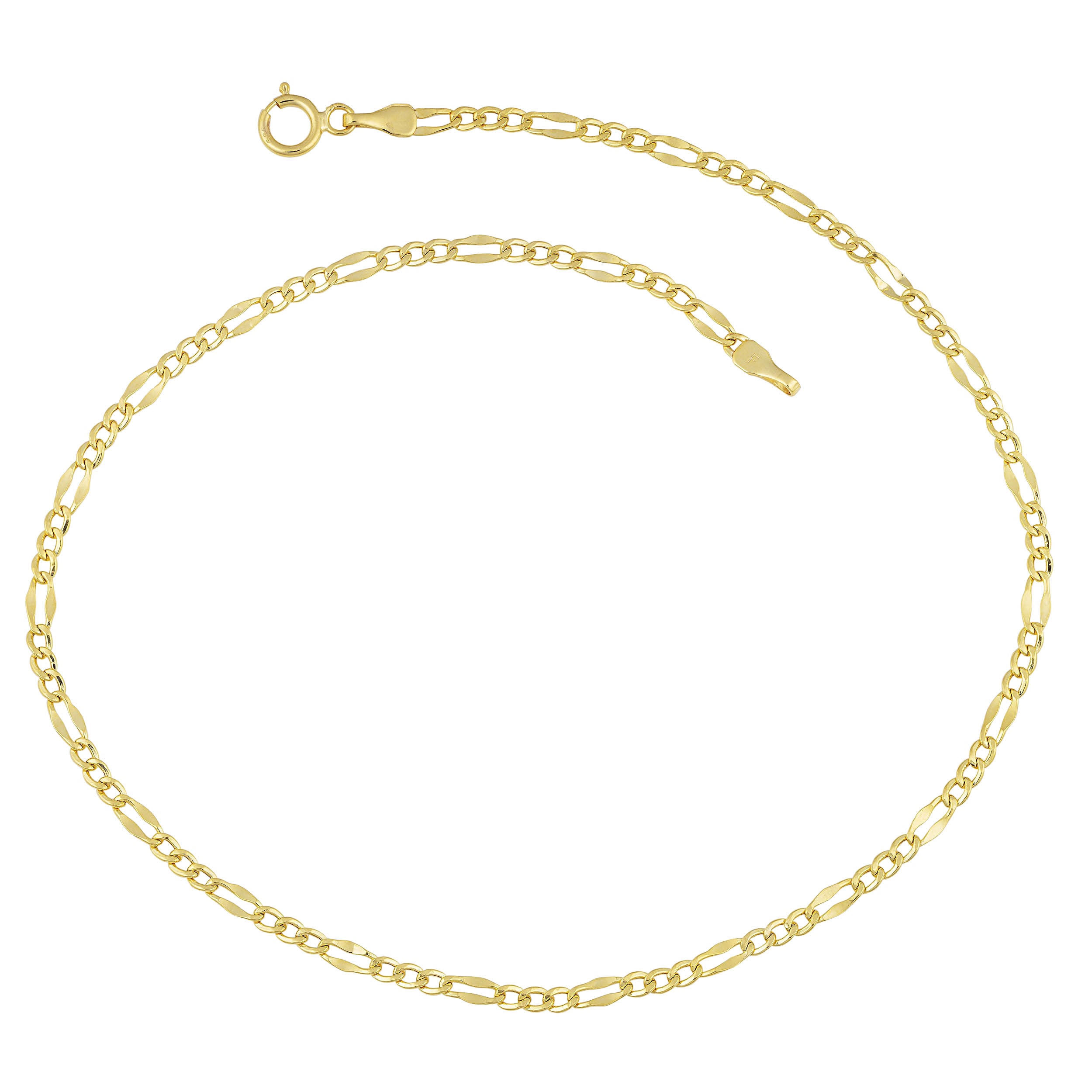 Au Naturale 14 k Yellow Gold High Polish Flat Figaro Anklet (10 inches)