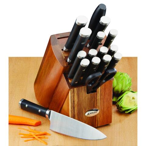 Anolon Cutlery 17-piece Black Japanese Stainless Steel Knife Block Set