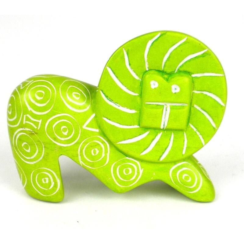 Mini Handmade Green Soapstone Funky Lion Sculpture (Kenya)