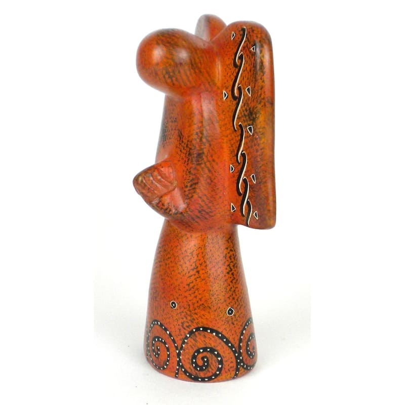 Handmade 5-inch Soapstone Angel Sculpture in Orange (Kenya)