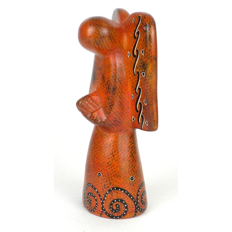 Handmade 5-inch Soapstone Angel Sculpture in Orange (Kenya)