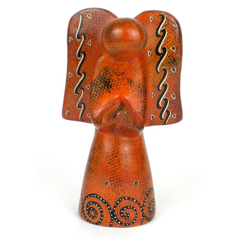 Handmade 5-inch Soapstone Angel Sculpture in Orange (Kenya)