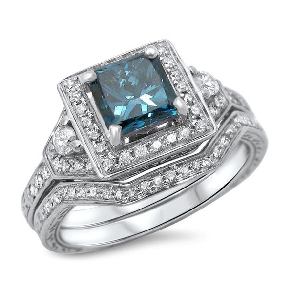 blue diamond bridal ring sets