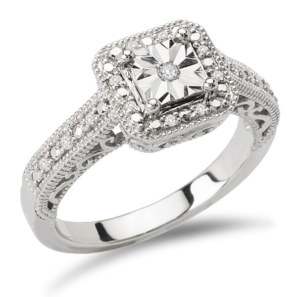 Sterling Silver 1/10ct Diamond Square Halo Ring by Avanti