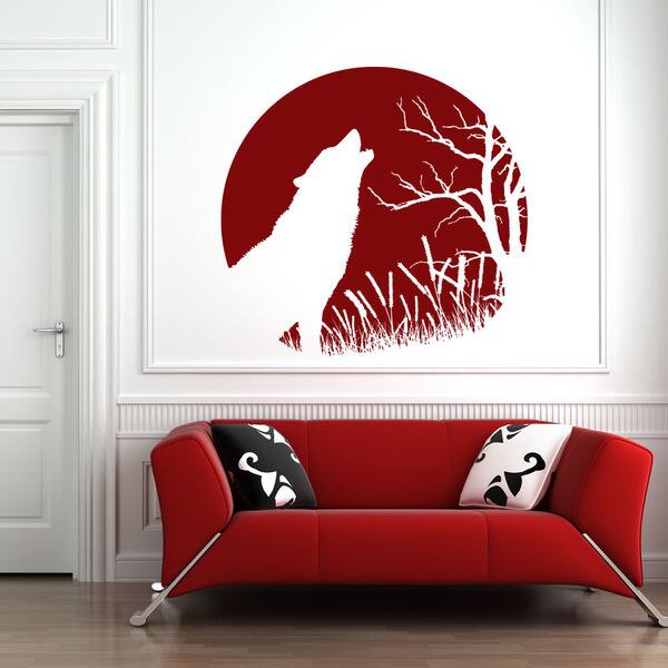 Howling Wolf Animal Vinyl Wall Art - Overstock - 10391150
