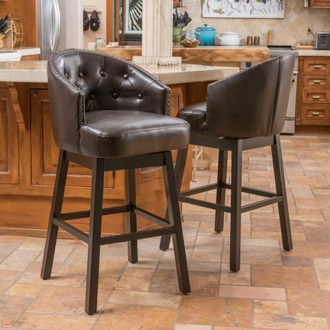 Ogden Contemporary Tufted Swivel Barstools with Nailhead Trim (Set of 2) by Christopher Knight Home