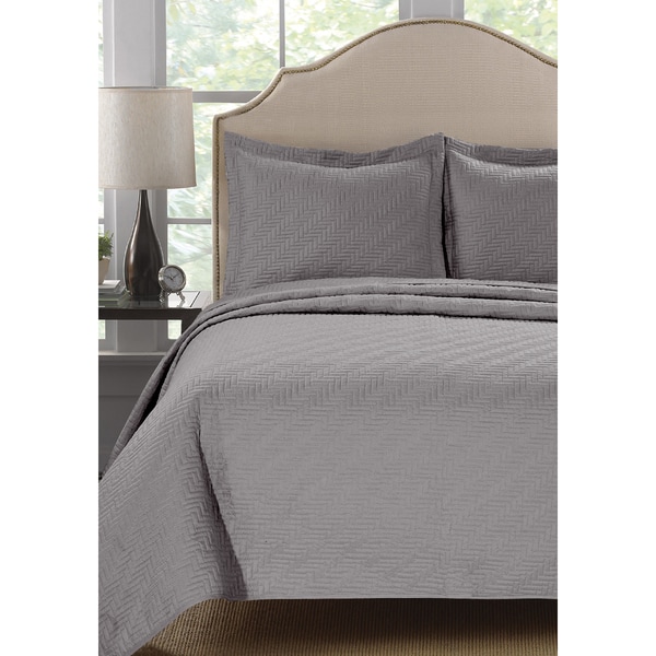 Home Fashion Designs Emerson Collection 3-Piece Block Design Quilt Set with Shams in Solid Colors
