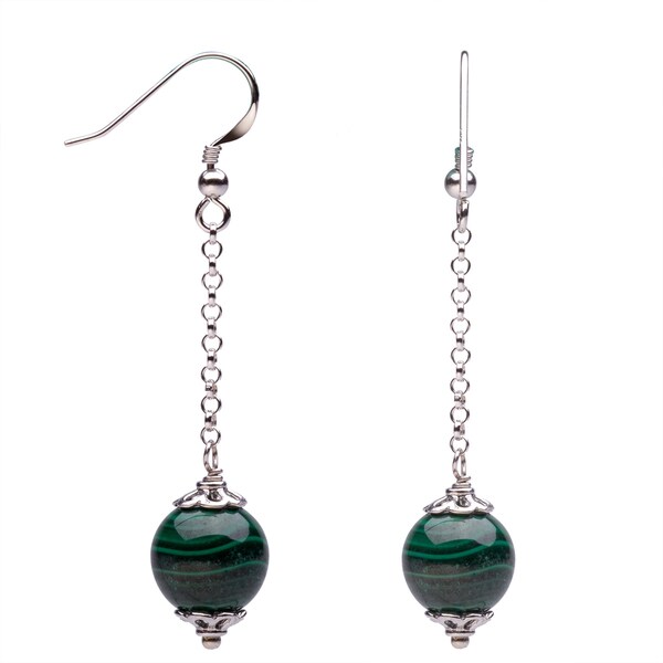 Sterling Silver 12mm Malachite Dangling Earrings Free Shipping On