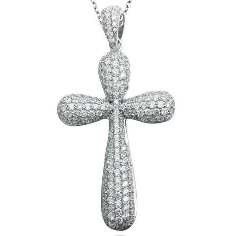 Suzy Levian Pave Cubic Zirconia Sterling Silver Cross Pendant Necklace