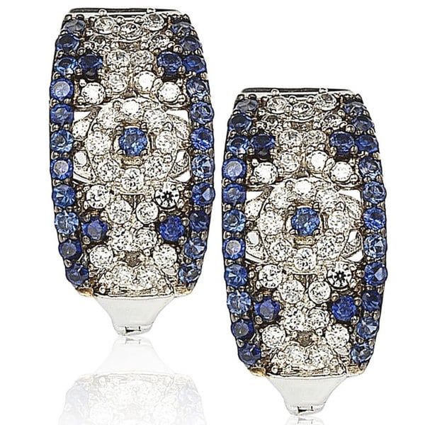 Suzy L. Sterling Silver and 18K Gold 1 1/2ct TGW Sapphire and Diamond Accent Abstract Earrings - Blue