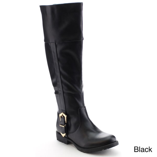 Wild Diva TOSCA 187A Womens Knee High Flat Buckle Zipper Riding Boots