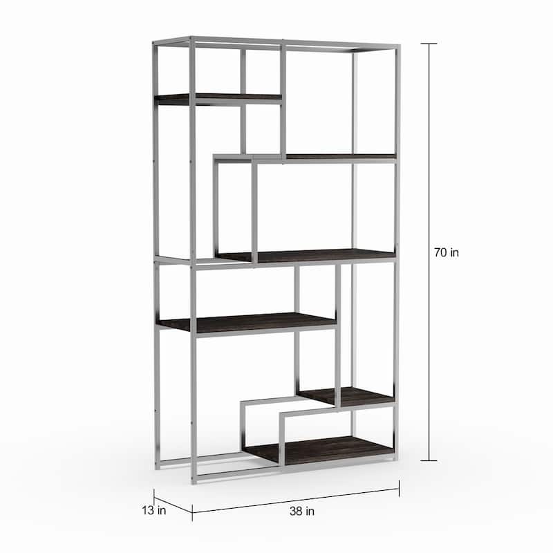 Viby Contemporary 6-Shelf Metal Tiered Open Bookcase by Silver Orchid