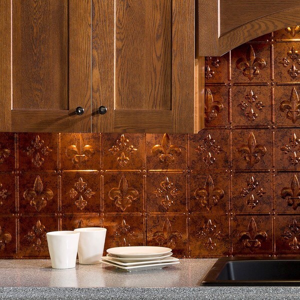 Shop Fasade Fleur de Lis Moonstone Copper 18-inch x 24-inch Backsplash ...