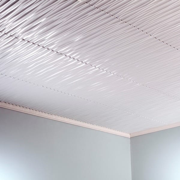 Fasade Dunes Vertical Gloss White 2 Feet X 2 Feet Glue Up Ceiling Tile