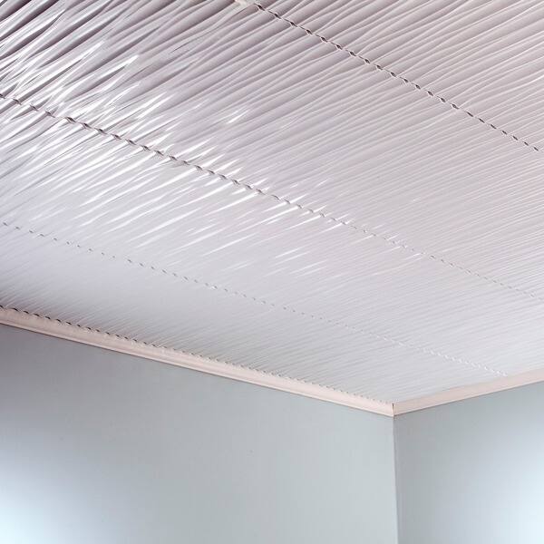 Fasade Dunes Vertical Gloss White 2 Feet X 2 Feet Glue Up Ceiling Tile