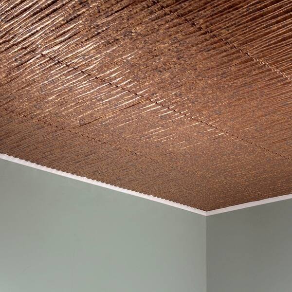 Fasade Dunes Vertical Cracked Copper 2 Feet X 2 Feet Glue Up Ceiling Tile