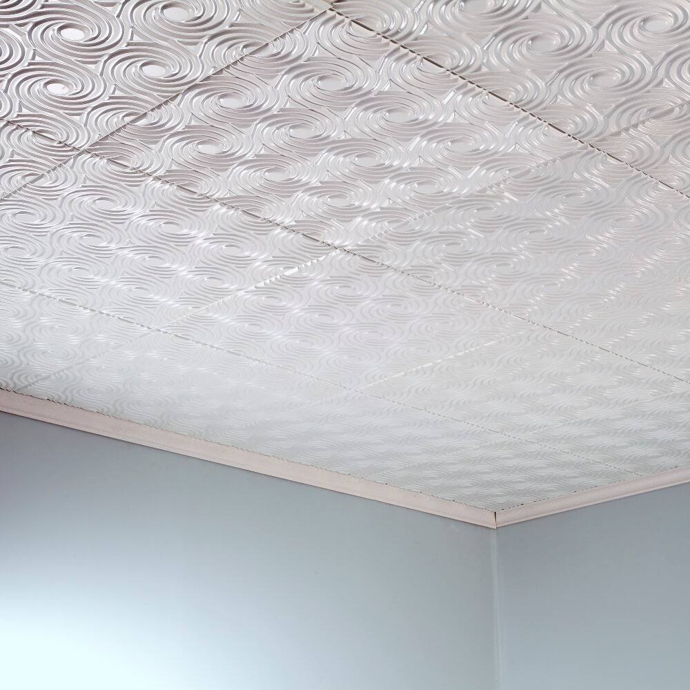 Fasade Cyclone Matte White 2-feet x 2-feet Glue-up Ceiling Tile