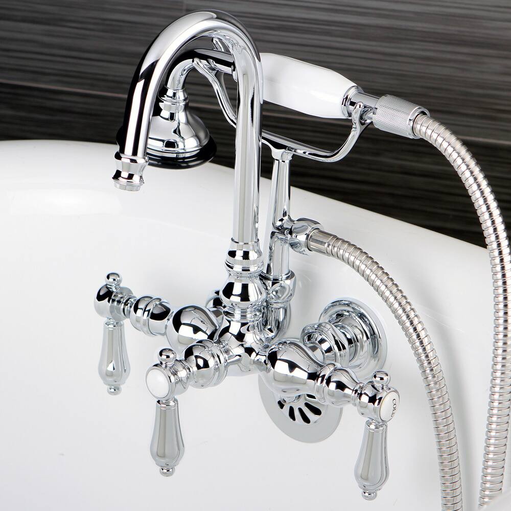 Kingston Brass Bathtub Wall-Mount Claw Foot Tub Filler with Handshower in Polished Chrome