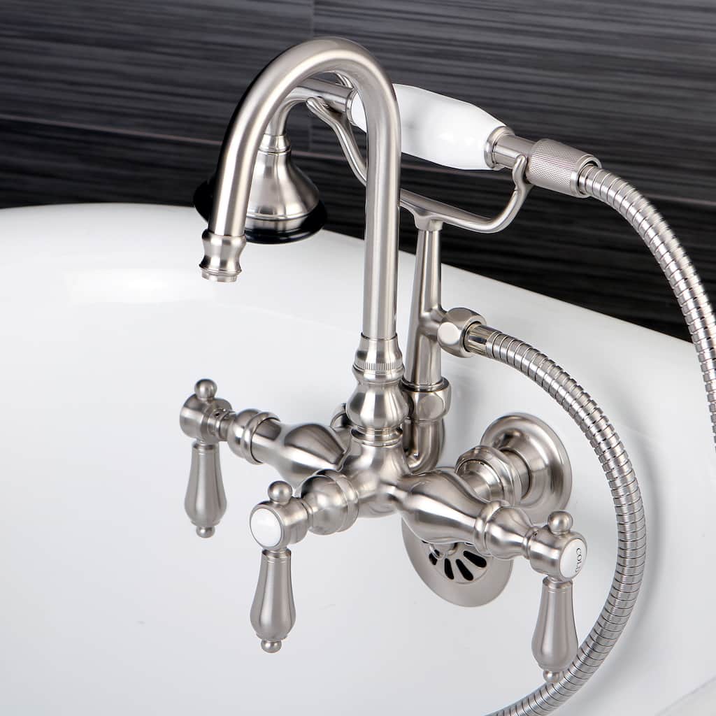 Bathtub Wall-Mount Claw Foot Tub Filler with Handshower in Satin Nickel
