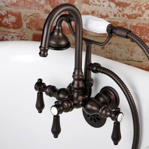 slide 1 of 1, Bathtub Wall-Mount Claw Foot Tub Filler with Handshower in Oil Rubbed Bronze