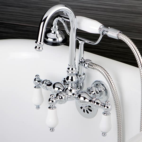 slide 1 of 1, Kingston Brass Bathtub Wall-Mount Claw Foot Tub Filler with Handshower in Polished Chrome