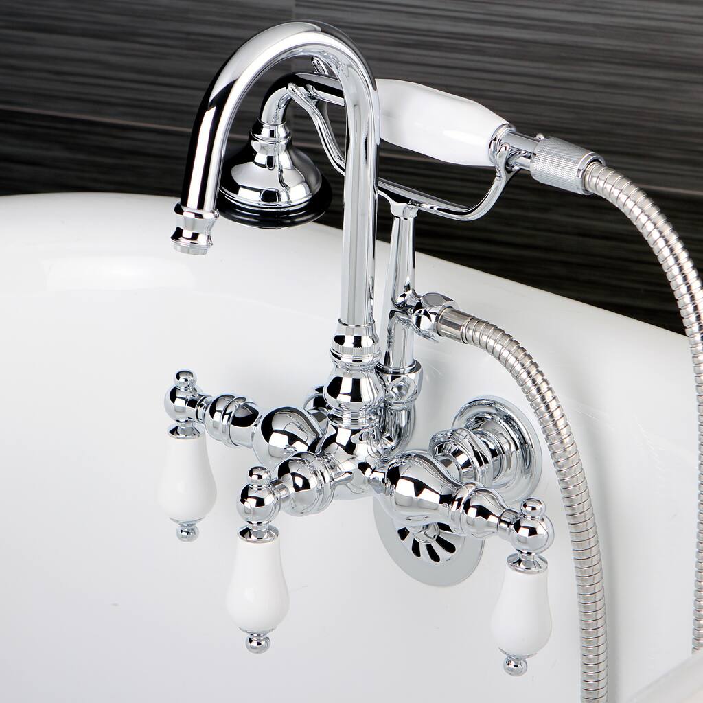 Kingston Brass Bathtub Wall-Mount Claw Foot Tub Filler with Handshower in Polished Chrome